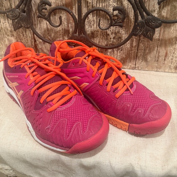 Asics Women's Gel Resolution 8.5 Berry/Coral/Plum Tennis Shoes - Picture 4 of 9